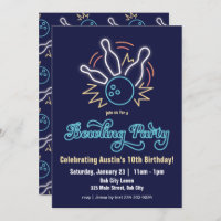 Neon Cyber Bowling Birthday Invitation