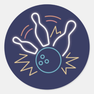 Neon Cyber Bowling Classic Round Sticker