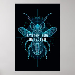 Neon Cyber Bug Detected IT Programmer Humor Poster
