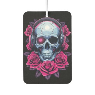 Neon Cyber Death Skull and Roses Black