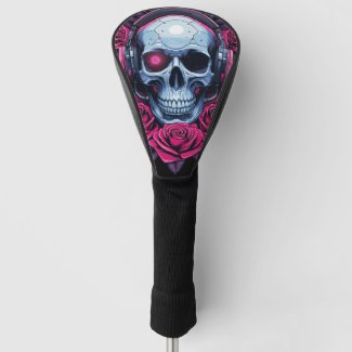 Neon Cyber Death Skull and Roses Black