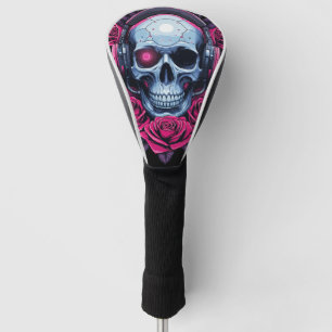 Neon Cyber Death Skull and Roses Black Golf Head Cover