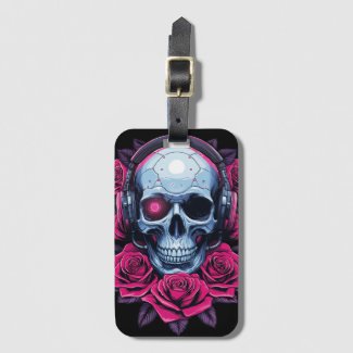 Neon Cyber Death Skull and Roses Black