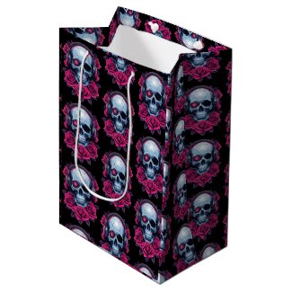Neon Cyber Death Skull and Roses Black