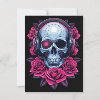 Neon Cyber Death Skull and Roses Black