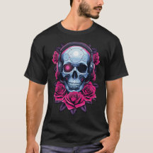 Neon Cyber Death Skull and Roses Black