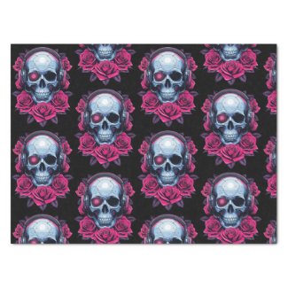 Neon Cyber Death Skull and Roses Black