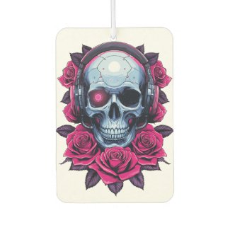 Neon Cyber Death Skull and Roses White
