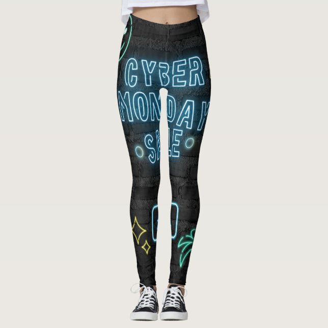 Neon Cyber Glow Leggings - Black & Blue Vibes (Front)