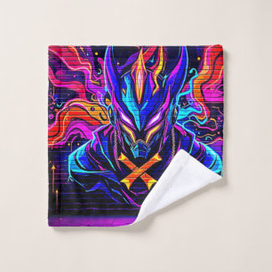 Neon Cyber Guardian Art Bath Towel Set