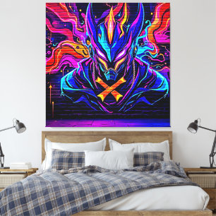 Neon Cyber Guardian Art Canvas Print