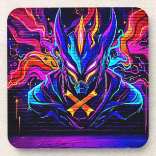 Neon Cyber Guardian Art Coaster