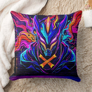 Neon Cyber Guardian Art Cushion
