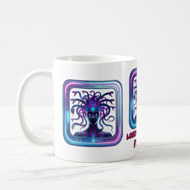 Neon Cyber Medusa - Futuristic Gorgon Art Coffee Mug (Left)