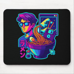 Neon Cyber Ramen – Vaporwave Retro Aesthetic Art Mouse Mat