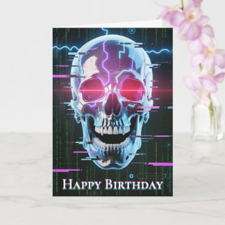 Neon Cyber Skull: Digital Overlord Card