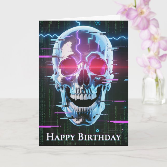 Neon Cyber Skull: Digital Overlord Card (Orchid)