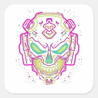 Neon Cyber Skull Sticker