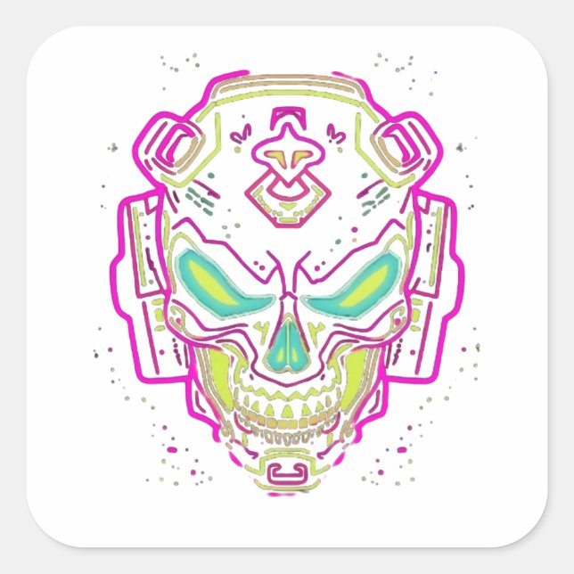 Neon Cyber Skull Sticker (Front)