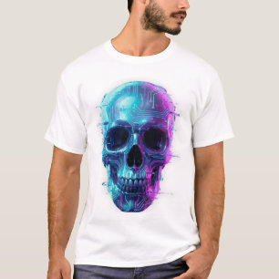 Neon Cyber Skull White T-Shirt – Futuristic Street