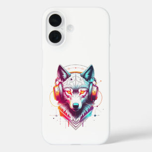 Neon Cyber Wolf Headphones Y2K iPhone 16 Case