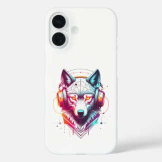 Neon Cyber Wolf Headphones Y2K iPhone 16 Case