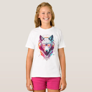 Neon Cyber Wolf Headphones Y2K T-Shirt