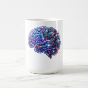 Neon Cyberpunk AI Cyborg Brain Circuits Art Coffee Mug
