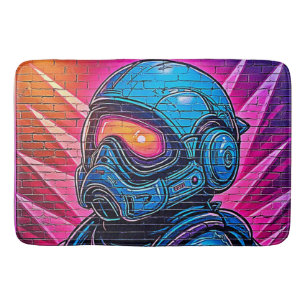 Neon Cyberpunk Astronaut Bath Mat