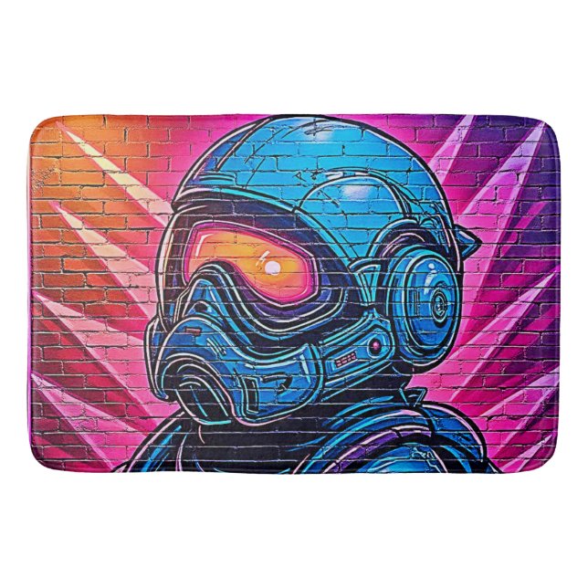 Neon Cyberpunk Astronaut Bath Mat (Front)