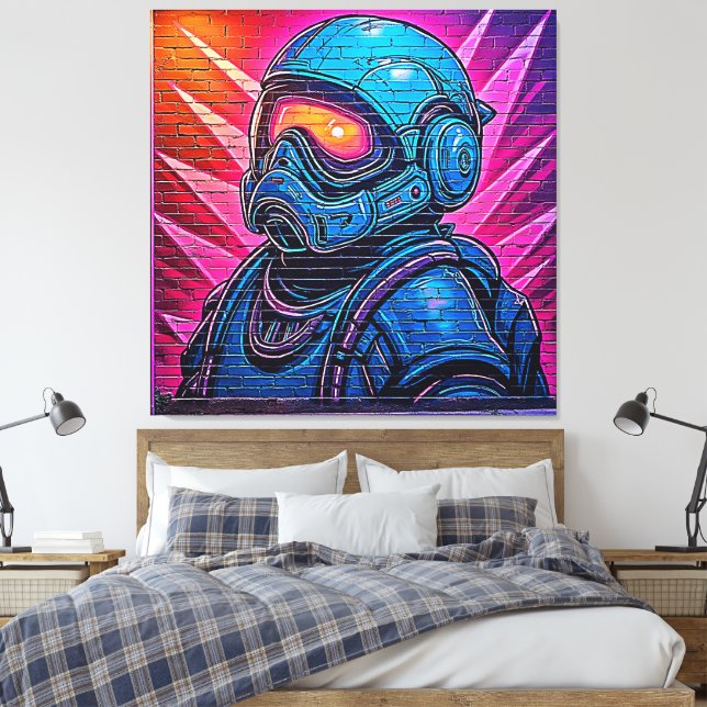 Neon Cyberpunk Astronaut Canvas Print (Insitu(Bedroom))