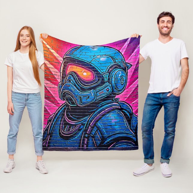 Neon Cyberpunk Astronaut Fleece Blanket (In Situ)