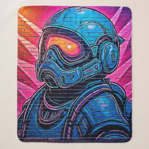 Neon Cyberpunk Astronaut Sherpa Blanket