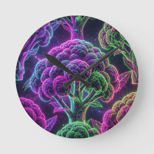 Neon Cyberpunk Cauliflower Galaxy Round Clock