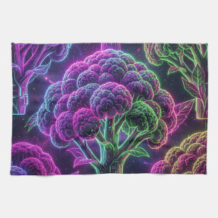 Neon Cyberpunk Cauliflower Galaxy Tea Towel