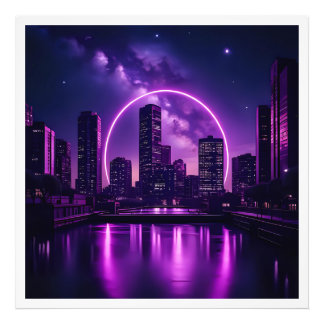 Neon Cyberpunk Cityscape – Futuristic Purple Photo Print