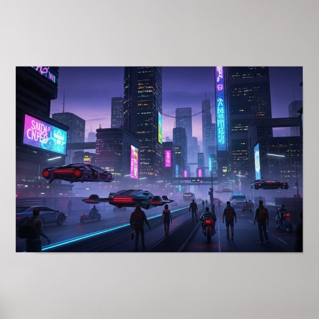 Neon Cyberpunk Cityscape Poster (Front)