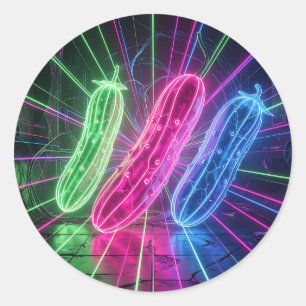Neon Cyberpunk Glowing Cucumbers Classic Round Sticker