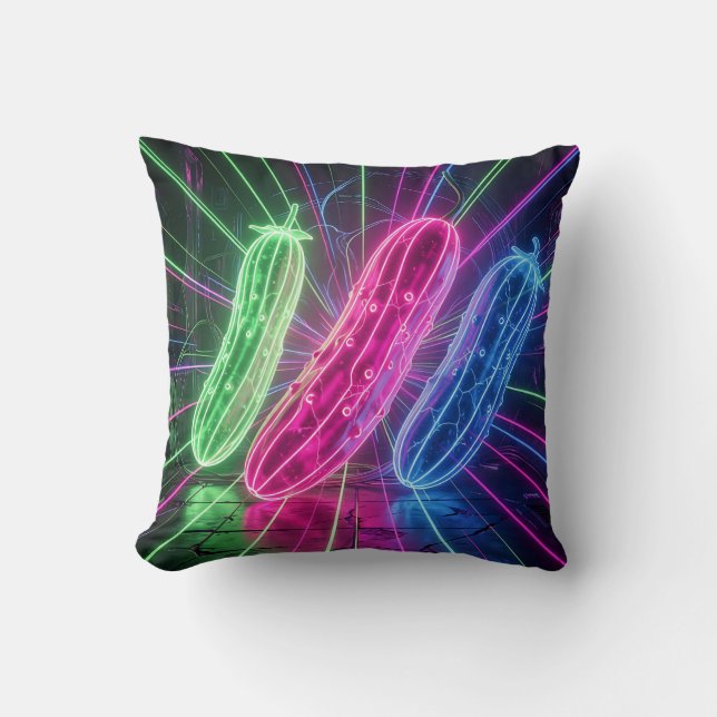 Neon Cyberpunk Glowing Cucumbers Cushion (Front)