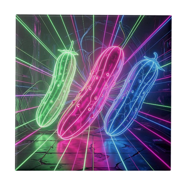 Neon Cyberpunk Glowing Cucumbers Tile (Front)