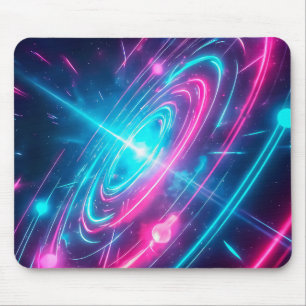Neon Cyberpunk Glowing Galaxy Light Trails Mouse Mat