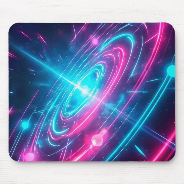 Neon Cyberpunk Glowing Galaxy Light Trails Mouse Mat (Front)