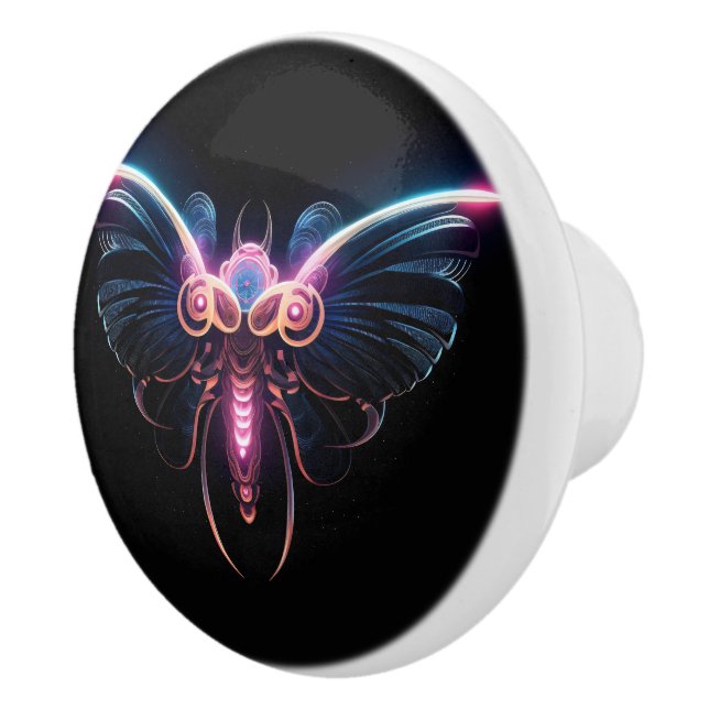 Neon Cyberpunk Moth Ceramic Knob (Right)