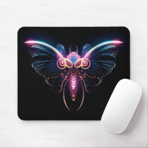 Neon Cyberpunk Moth Mouse Mat