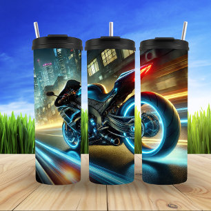 Neon Cyberpunk Motorcycle Urban Thrill Thermal Tumbler