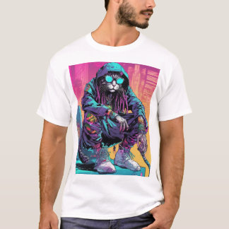 Neon Cyberpunk Rastafari Cat T-Shirt