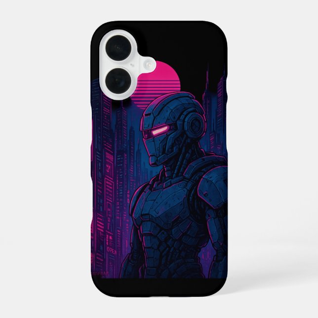 Neon Cyberpunk Robot Cityscape — Dreamframe_U8O Ed iPhone 16 Case (Back)