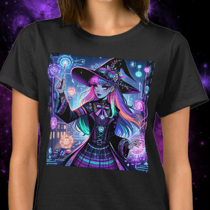 Neon Cyberpunk Tech Witch - Futuristic Art Design T-Shirt
