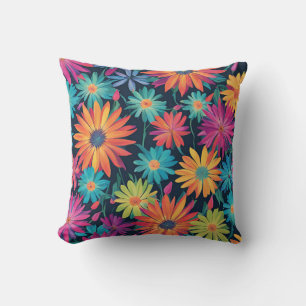 Neon Daisy Flowers Cushion