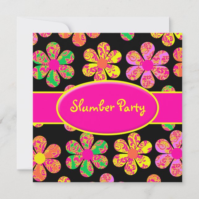 Neon Damask Flowers Invitation (Front)